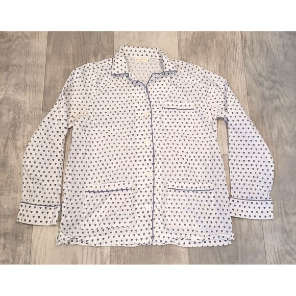 Roller Rabbit Other - Roller Rabbit Blue Heart Print Pajama Top Sz S Long Sleeve Pockets Button Front